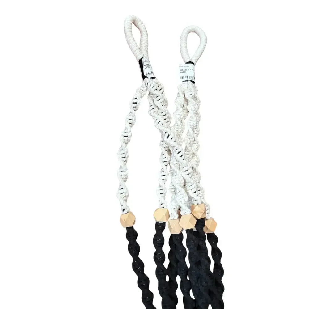 2 Macrame Plant Hanger by Ashland with Wood Beads, Black and Natural White - Picture 3 of 4